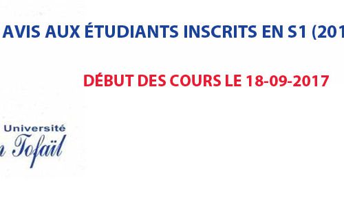 AVIS AUX ÉTUDIANTS INSCRITS EN S1 (2017/2018)