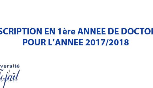 INSCRIPTION EN 1ère ANNEE DE DOCTORAT POUR L’ANNEE 2017/2018