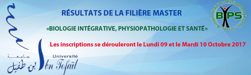 RÉSULTATS DU CONCOURS : MASTER DE BIOLOGIE INTÉGRATIVE, PHYSIOPATHOLOGIE ET SANTÉ