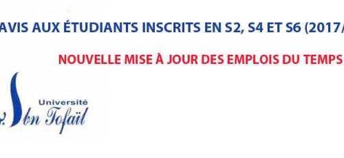 NOUVELLE MISE À JOUR DES EMPLOIS DU TEMPS S2, S4 ET S6 (2017/2018)