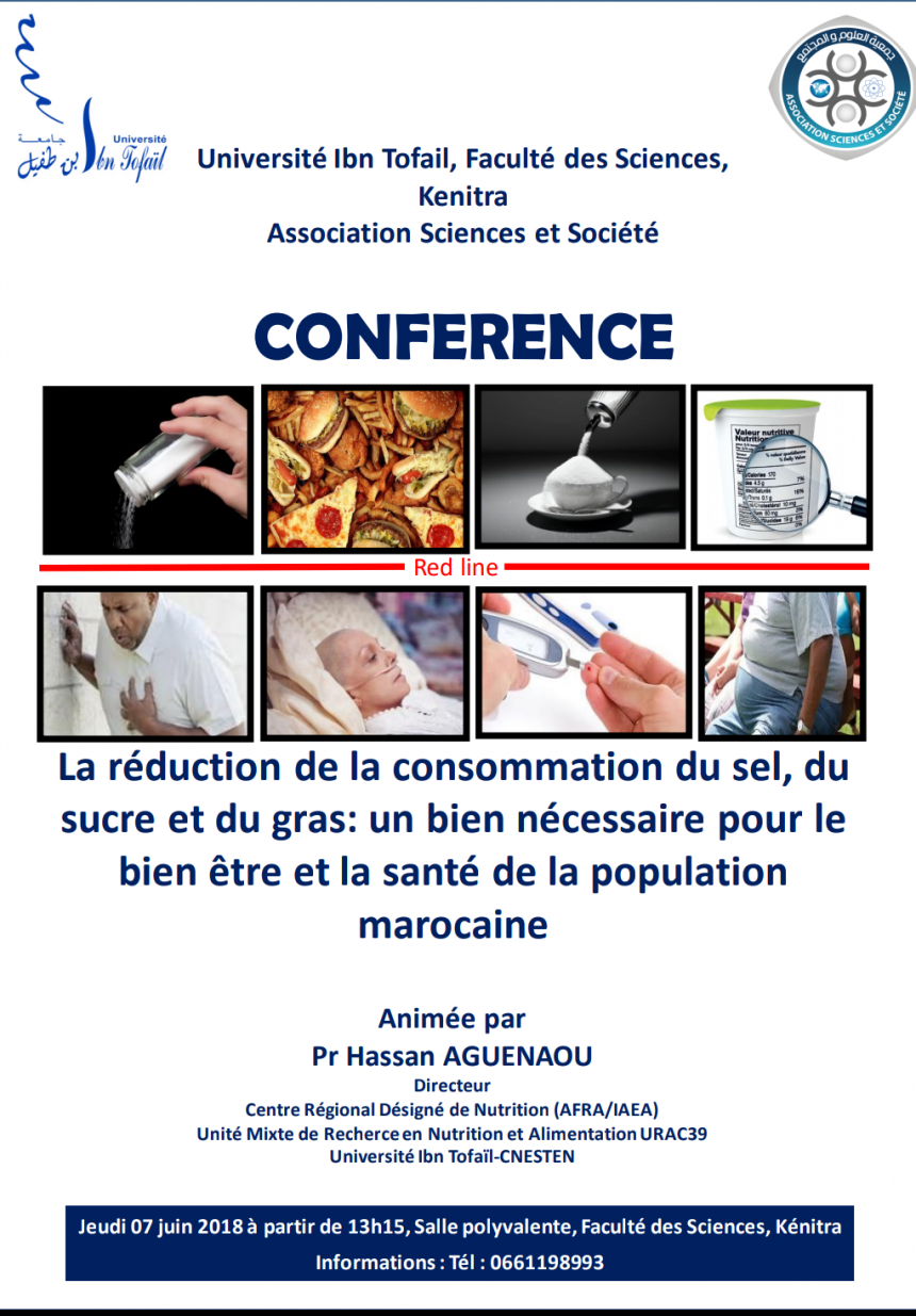 Conférence :La réduction de la consommation du sel, du sucre et du gras: un bien nécessaire pour le bien être et la santé de la population marocaine