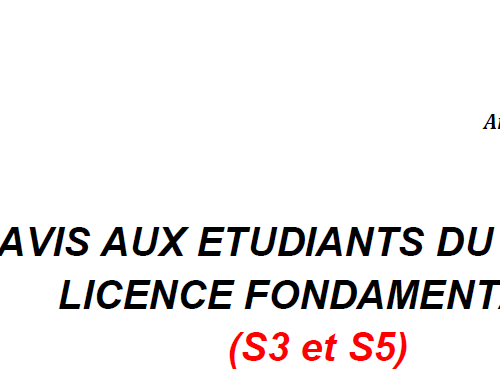 AVIS AUX ETUDIANTS DU CYCLE  LICENCE FONDAMENTALE  (S3 et S5) : DÉBUT DES COURS