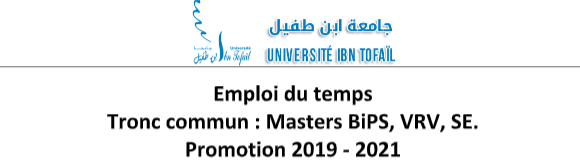 Emploi du temps  Tronc commun : Masters BiPS, VRV, SE