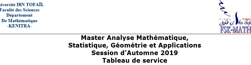 Avis aux étudiants inscrits au Master Analyse Mathématique, Statistique, Géométrie et Applications : Tableau de service