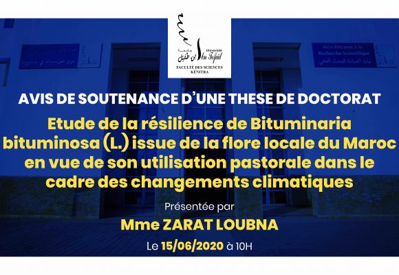Avis de soutenance d’une thèse de doctorat (Mme ZARAT LOUBNA)