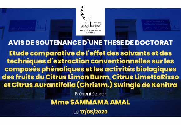 Avis de soutenance d’une thèse de doctorat (Mme SAMMAMA AMAL)