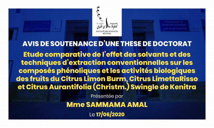 Avis de soutenance d’une thèse de doctorat (Mme SAMMAMA AMAL)