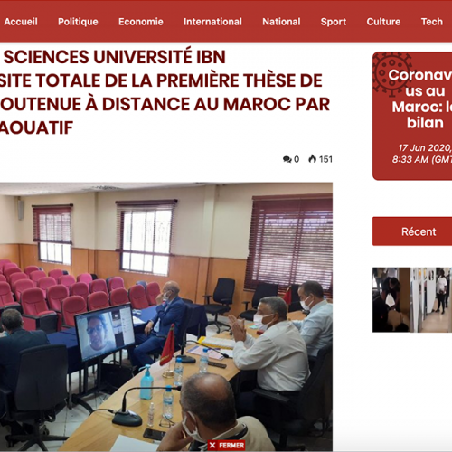 hibapress – FACULTÉ DES SCIENCES UNIVERSITÉ IBN TOFAIL/RÉUSSITE TOTALE DE LA PREMIÈRE THÈSE DE DOCTORAT SOUTENUE À DISTANCE AU MAROC PAR Mme ZAHER AOUATIF
