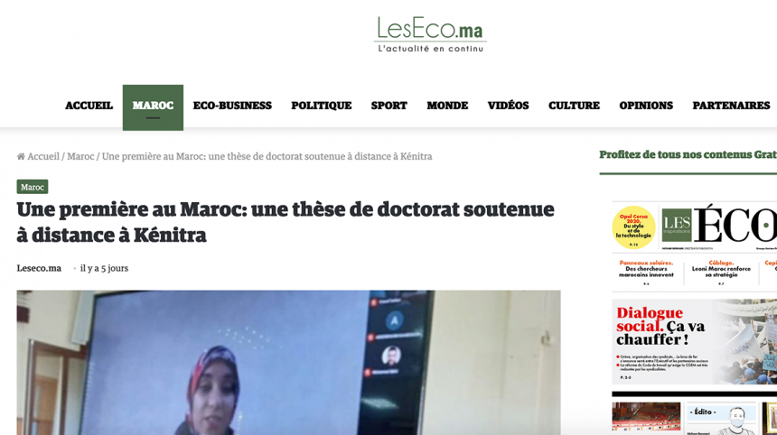Les Eco – Une première au Maroc: une thèse de doctorat soutenue à distance à Kénitra