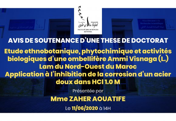 Avis de soutenance d’une thèse de doctorat (Mme ZAHER AOUATIFE)
