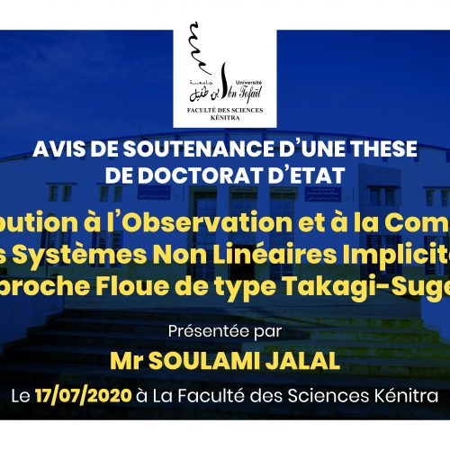 Avis de soutenance d’une thèse de doctorat d’état (Mr SOULAMI JALAL)