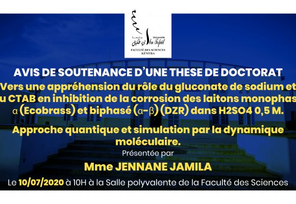 Avis de soutenance d’une thèse de doctorat (Mme JENNANE JAMILA)