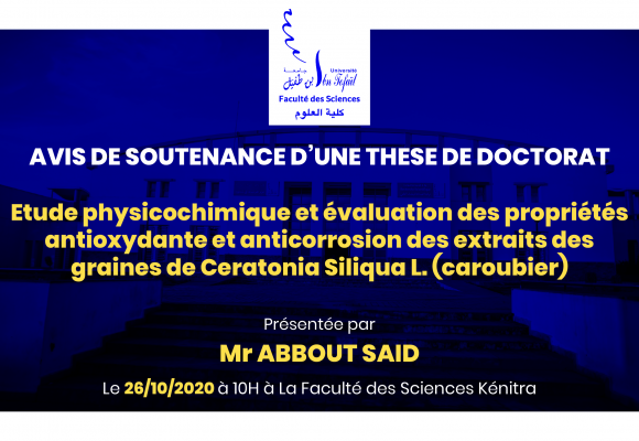 Avis de soutenance d’une thèse de doctorat (Mr ABBOUT SAID)