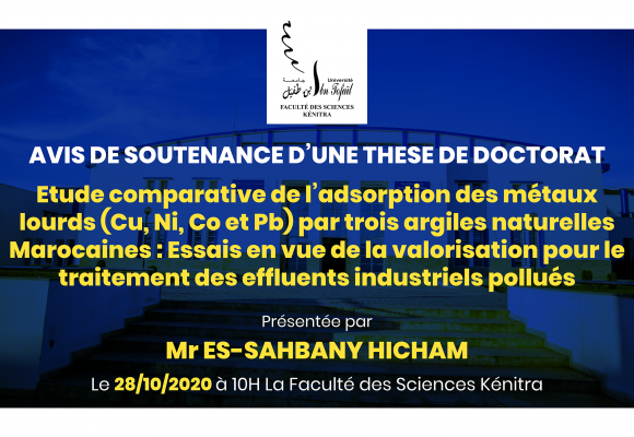 Avis de soutenance d’une thèse de doctorat (Mr ES-SAHBANY HICHAM)