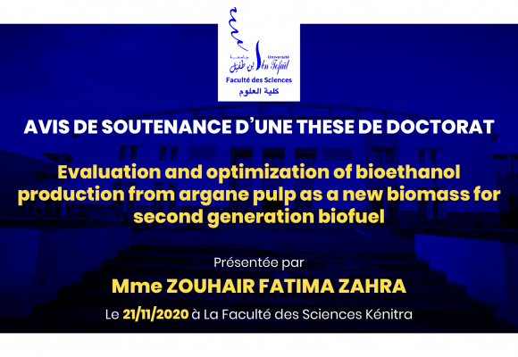 Avis de soutenance d’une thèse de doctorat (Mme ZOUHAIR FATIMA ZAHRA)