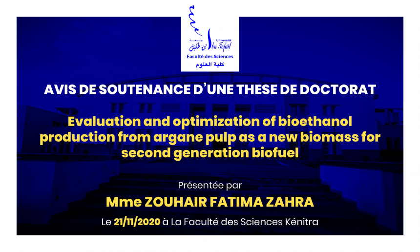 Avis de soutenance d’une thèse de doctorat (Mme ZOUHAIR FATIMA ZAHRA)