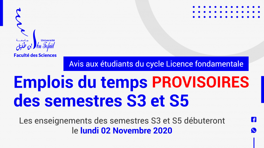 Avis aux étudiants du cycle Licence fondamentale des semestres S3 et S5
