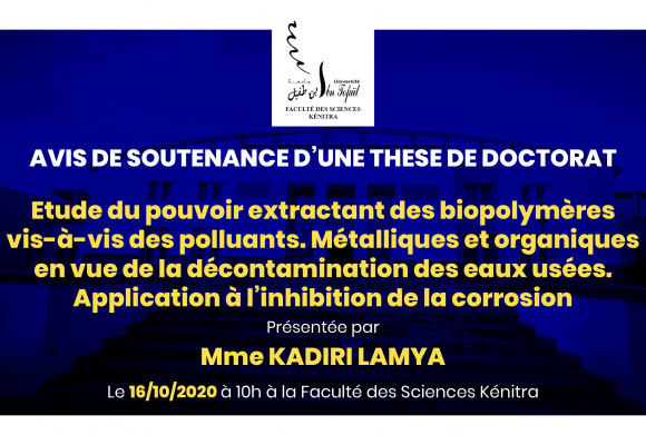 Avis de soutenance d’une thèse de doctorat (Mme KADIRI LAMYA)
