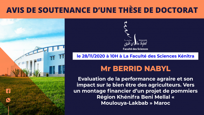 Avis de soutenance d’une thèse de doctorat (Mr BERRID NABYL)
