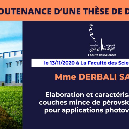 Avis de soutenance d’une thèse de doctorat (Mme DERBALI SARAH)