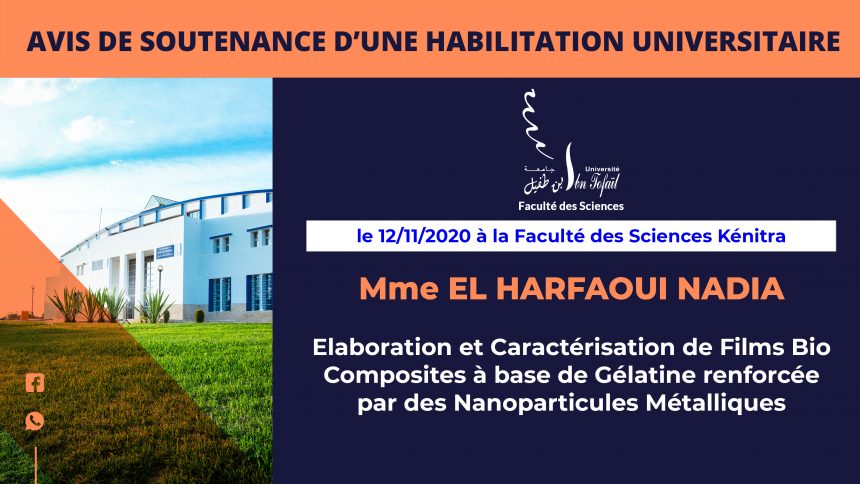 Avis de soutenance d’une habilitation universitaire (Mme EL HARFAOUI NADIA)
