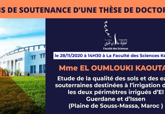 Avis de soutenance d’une thèse de doctorat (Mme EL OUMLOUKI KAOUTAR)