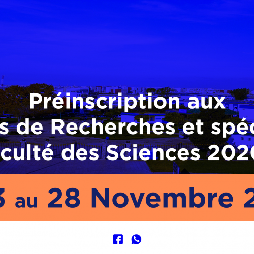 Préinscription aux Masters de Recherches et spécialisés à la Faculté des Sciences 2020-2021