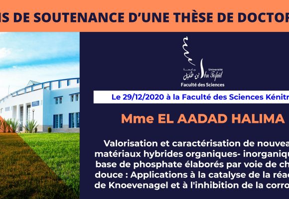 Avis de soutenance d’une thèse de doctorat (Mme EL AADAD HALIMA)