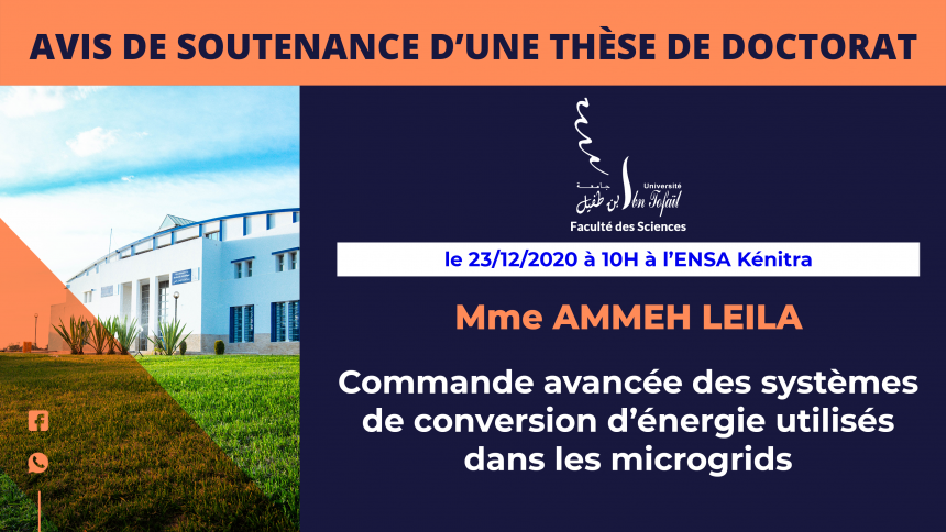 Avis de soutenance d’une thèse de doctorat (Mme AMMEH LEILA)