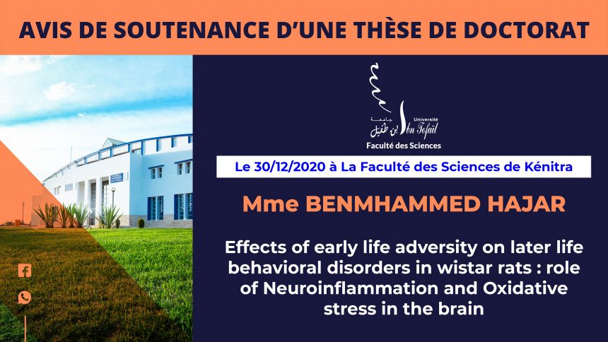Avis de soutenance d’une thèse de doctorat (Mme BENMHAMMED HAJAR)
