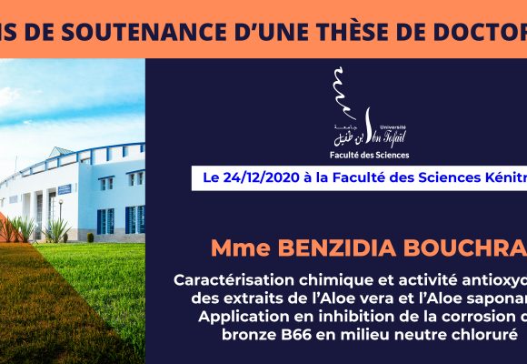 Avis de soutenance d’une thèse de doctorat (Mme BENZIDIA BOUCHRA)