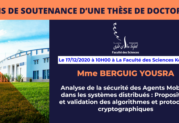 Avis de soutenance d’une thèse de doctorat (Mme BERGUIG YOUSRA)
