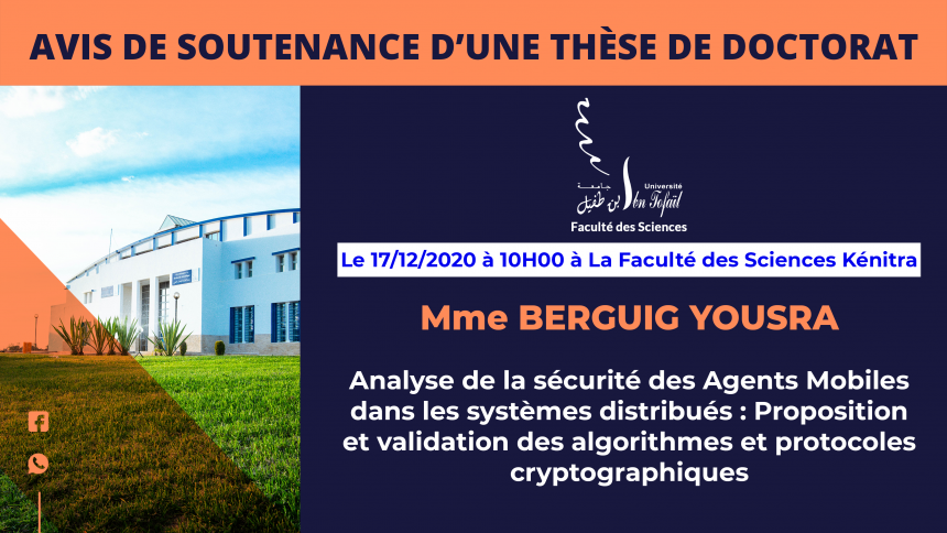 Avis de soutenance d’une thèse de doctorat (Mme BERGUIG YOUSRA)