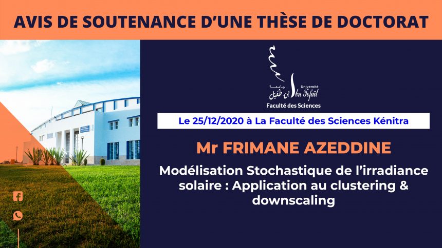 Avis de soutenance d’une thèse de doctorat (Mr FRIMANE AZEDDINE)