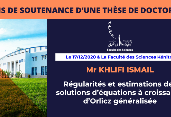 Avis de soutenance d’une thèse de doctorat (Mr KHLIFI ISMAIL)