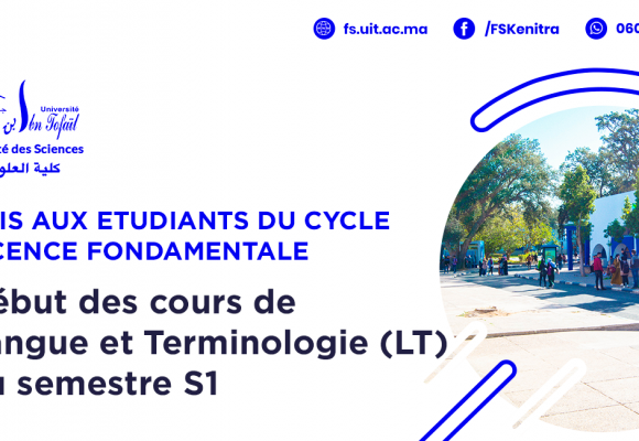 Avis aux étudiants du cycle licence fondamentale du semestre S1  cours Langue et Terminologie LT