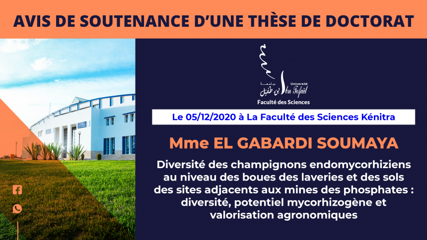 Avis de soutenance d’une thèse de doctorat (Mme EL GABARDI SOUMAYA)