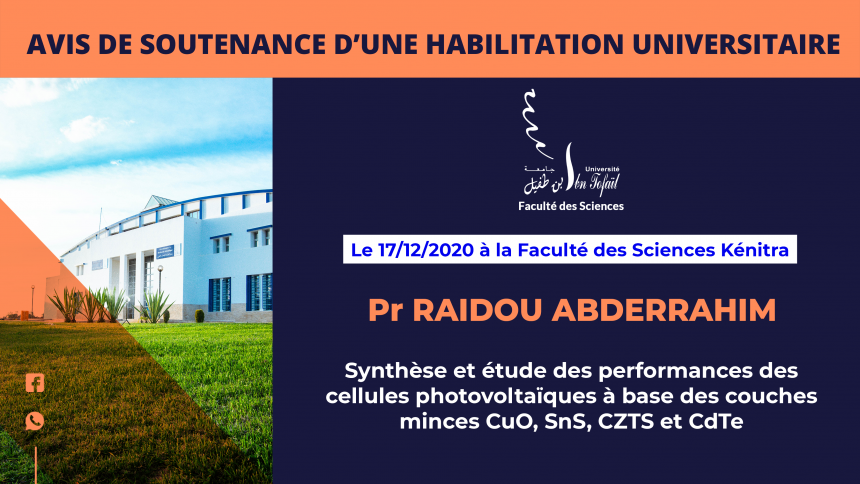 Avis de soutenance d’une habilitation universitaire (Pr RAIDOU ABDERRAHIM)