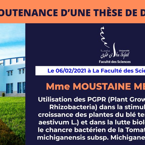 Avis de soutenance d’une thèse de doctorat (Mme MOUSTAINE MERYAMA)