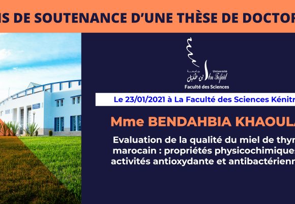 Avis de soutenance d’une thèse de doctorat (Mme BENDAHBIA KHAOULA)