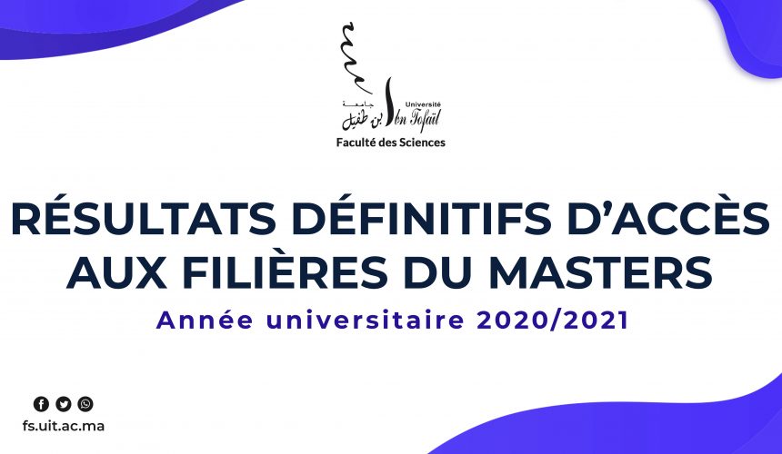 Résultats définitifs d’accès aux filières du masters (2020/2021)