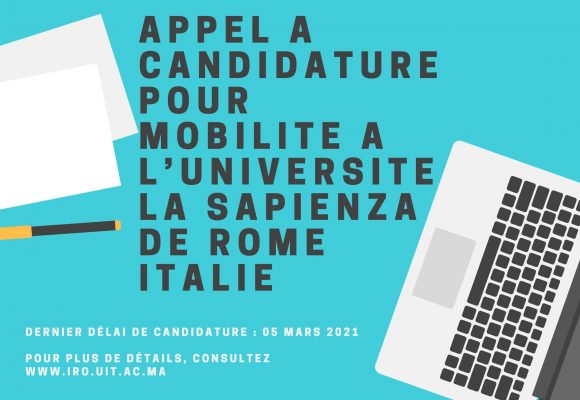 APPEL A CANDIDATURE POUR MOBILITE A L’UNIVERSITE LA SAPIENZA DE ROME ITALIE