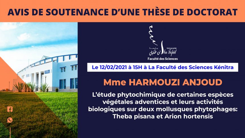 Avis de soutenance d’une thèse de doctorat (Mme HARMOUZI ANJOUD)