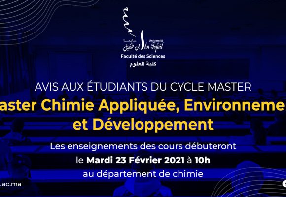 Avis aux étudiants du cycle Master : Master Chimie Appliquée, Environnement et Développement