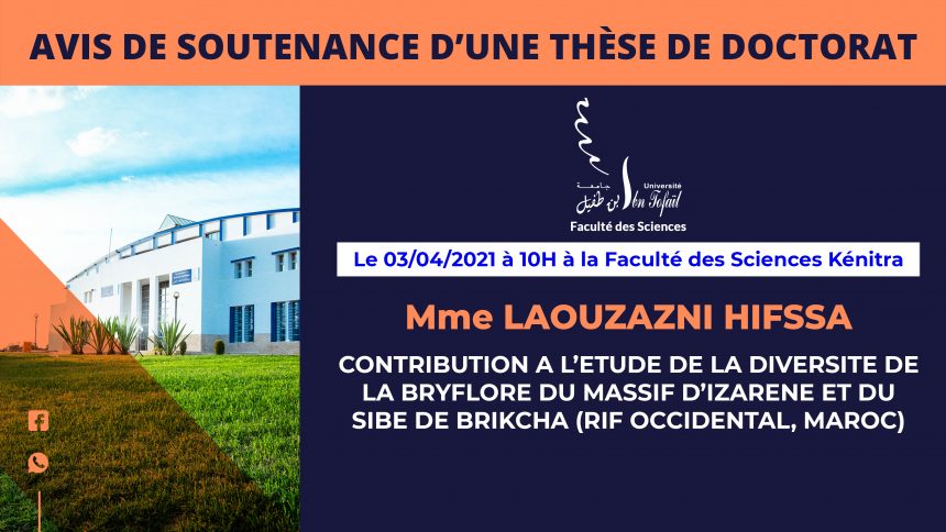 Avis de soutenance d’une thèse de doctorat (Mme LAOUZAZNI HIFSSA)