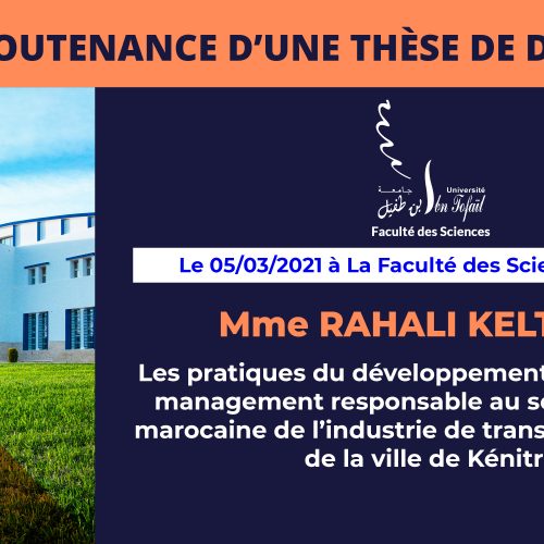 Avis de soutenance d’une thèse de doctorat (Mme RAHALI KELTOUM)