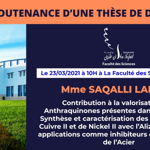 Avis de soutenance d’une thèse de doctorat (Mme SAQALLI LAMYAE)