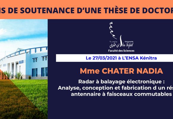 Avis de soutenance d’une thèse de doctorat (Mme CHATER NADIA)