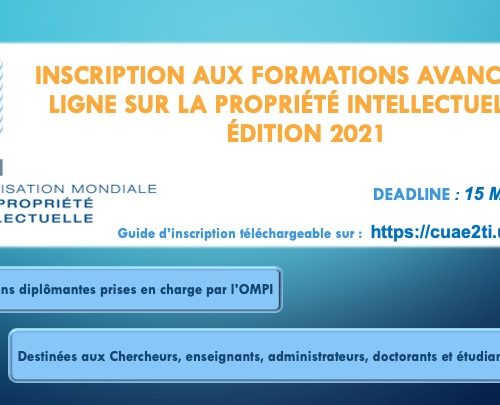 Inscription aux formations avancées en ligne sur la propriété intellectuelle PI, édition 2021