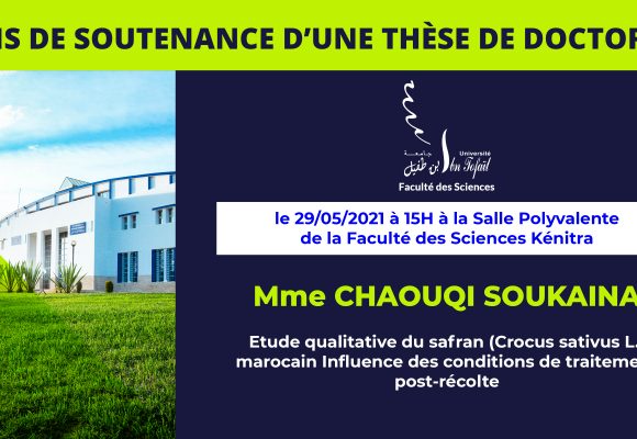 Avis de soutenance d’une thèse de doctorat (Mme CHAOUQI SOUKAINA)